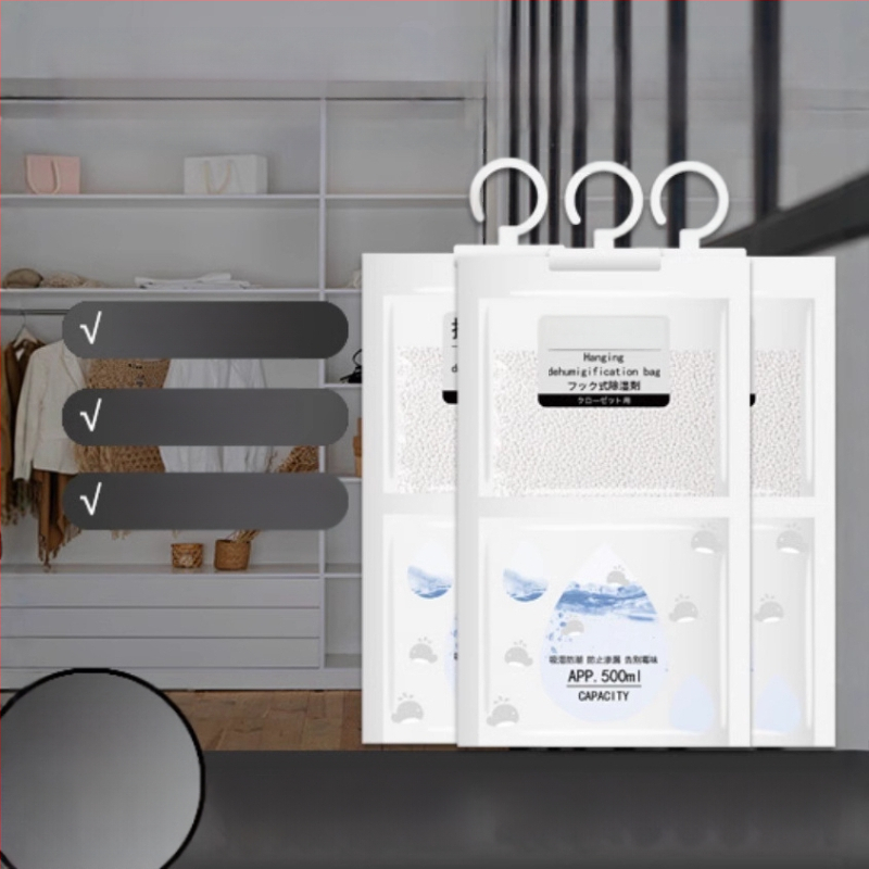 Pakabinama drėgmės sugėrimo pakuotė vidiniams drabužių spintoms ir bendrabutiams – 80 g, be kvapo, 100 vnt dėžutėje