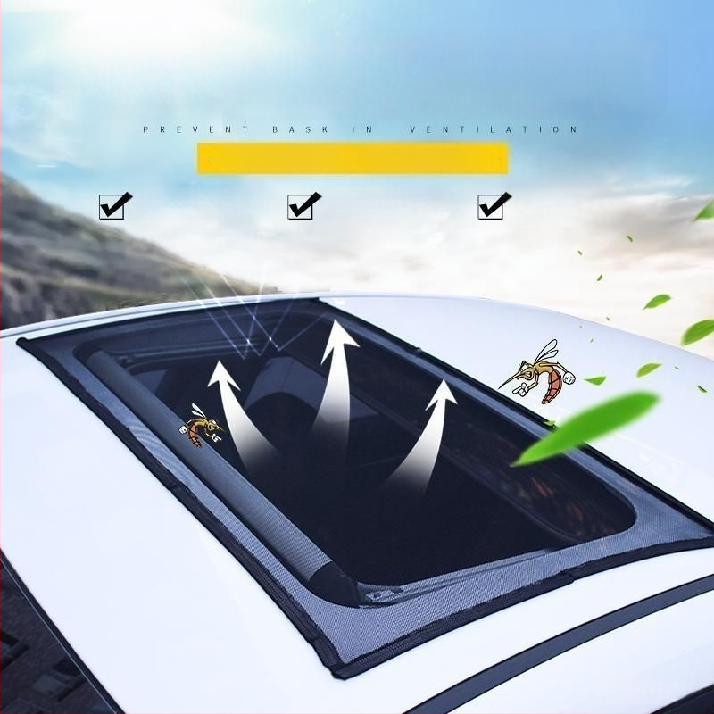 Automobilio lango uodų tinklas su saulės stogo tinkleliu – magnetinis tvirtinimas, pusiau skaidrus tinklas, medžiaga: tinklas + minkštas magnetas, universalus suderinamumas