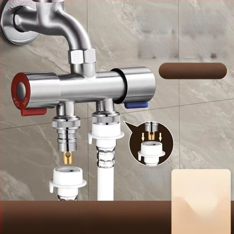 Jaotuv ventiil pesumasinile – ilma demontaažita, kiire ühendus, 3-tee, 1:2 jagaja, roostevaba teras, keraamiline diskiventiil