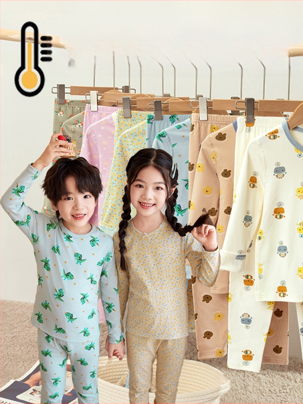 Laste puuvillane termokomplekt talveks — 3–8 aastat, 95% puuvill, ümmargune kaelus, mustrid: loomad, triibud, võrk, multikas