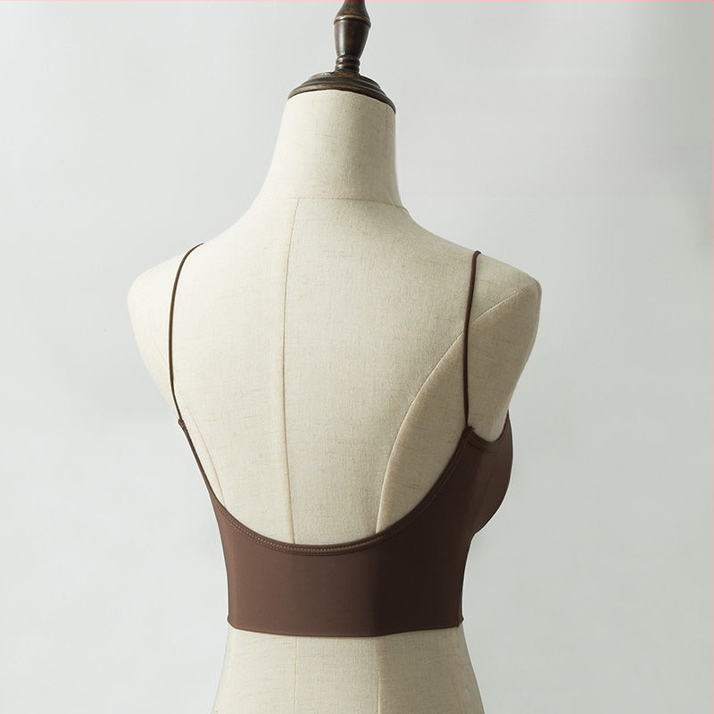 Nylonový bezramenný podprsenka s hrubými tvarovanými košíčkami, plné krytie, priedušný vestový štýl