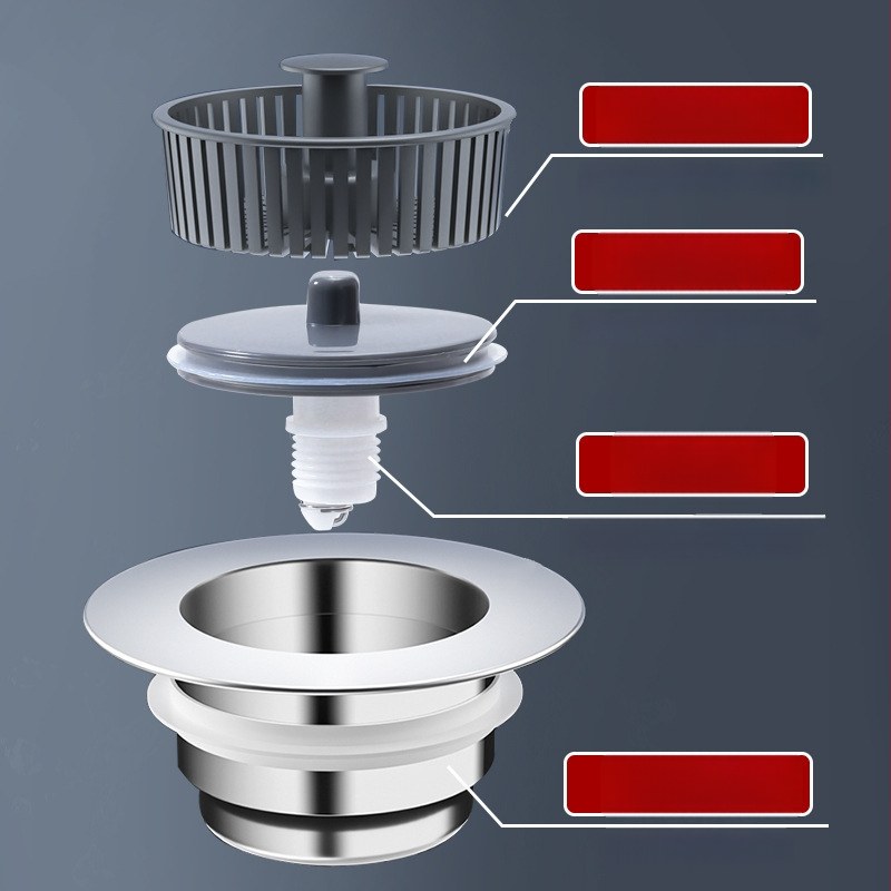 ABS filter pre odtok drezu s uzáverom proti zápachu, anti-upchatie jadro, model A145, 78 g, balené v krabici