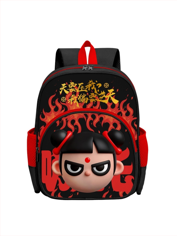 Cool universāla Nezha skolas mugursoma – poliesters, gaisa spilvens siksnas, elpojoša un izturīga, bērniem draudzīgs Nezha motīvs, piemērota skolai (Pavasaris 2025)