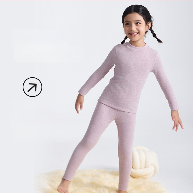 Vaikų fliso termo komplektas, unisex, Derong akrilas, labai storas 301–350 g/m², viršų su apvaliu kaklu ir ilgomis rankovėmis bei kelnės.