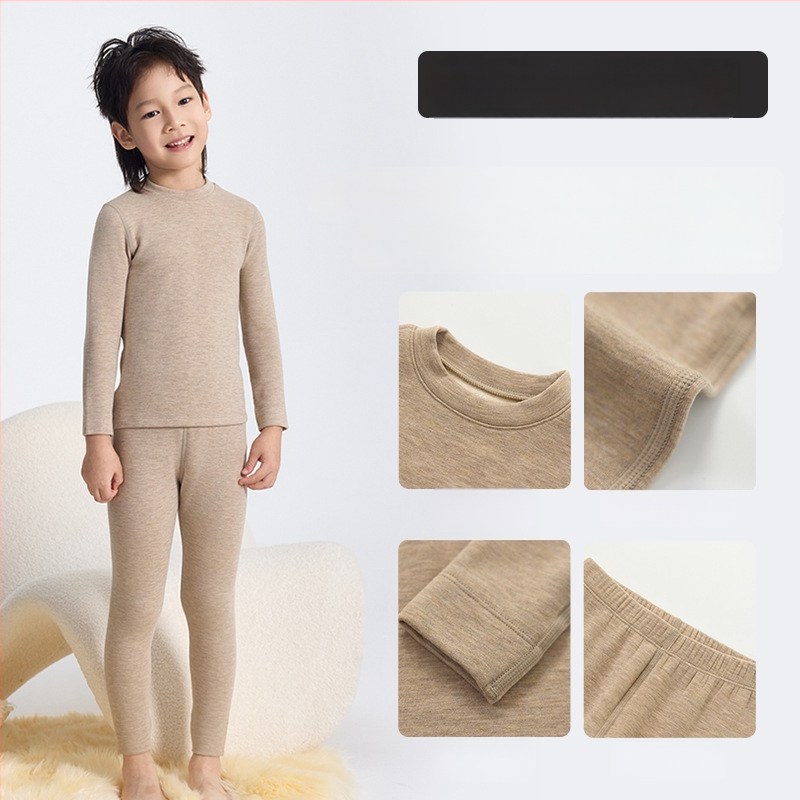 Vaikų fliso termo komplektas, unisex, Derong akrilas, labai storas 301–350 g/m², viršų su apvaliu kaklu ir ilgomis rankovėmis bei kelnės.