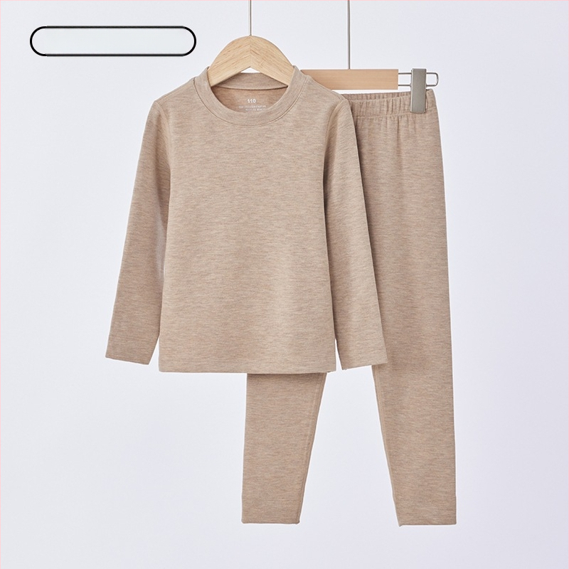 Vaikų fliso termo komplektas, unisex, Derong akrilas, labai storas 301–350 g/m², viršų su apvaliu kaklu ir ilgomis rankovėmis bei kelnės.