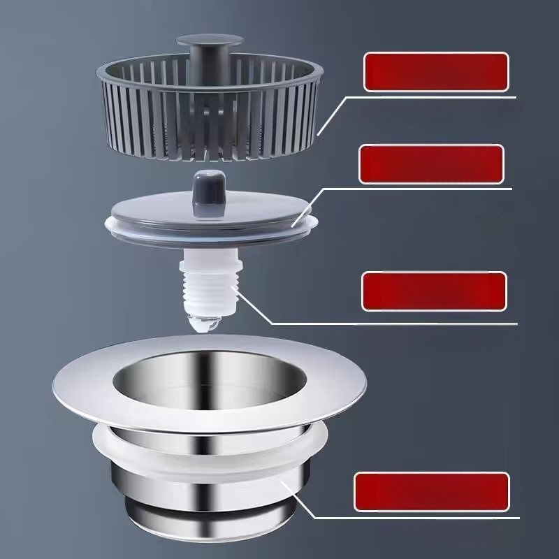 Nerezový pop-up odtok pre drez, univerzálny tlačidlový odtok, moderný minimalistický štýl