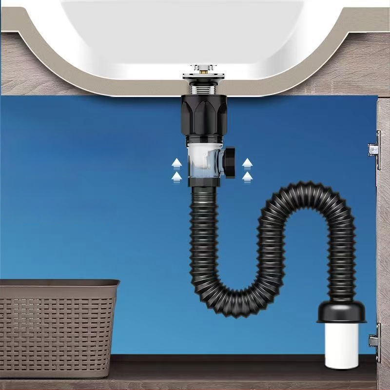 Valamu äravoolu kinnitus – plastik PP materjal, S-kujuline äravoolutor, lisaseade lõhna- ja putukakaitsega