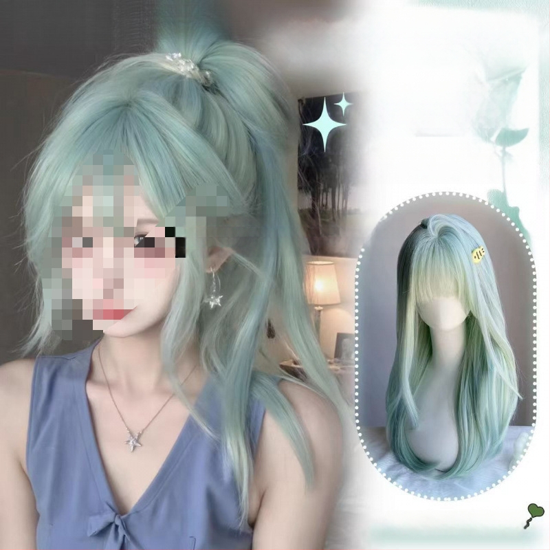 Ilga tiesioginė parukė moterims, karščiui atspari pluošto medžiaga, mašinė audimas, modelis 1