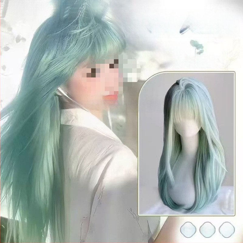 Ilga tiesioginė parukė moterims, karščiui atspari pluošto medžiaga, mašinė audimas, modelis 1