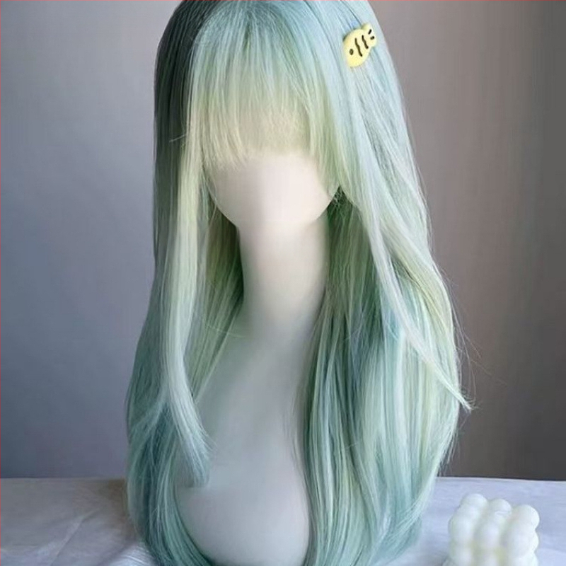 Ilga tiesioginė parukė moterims, karščiui atspari pluošto medžiaga, mašinė audimas, modelis 1