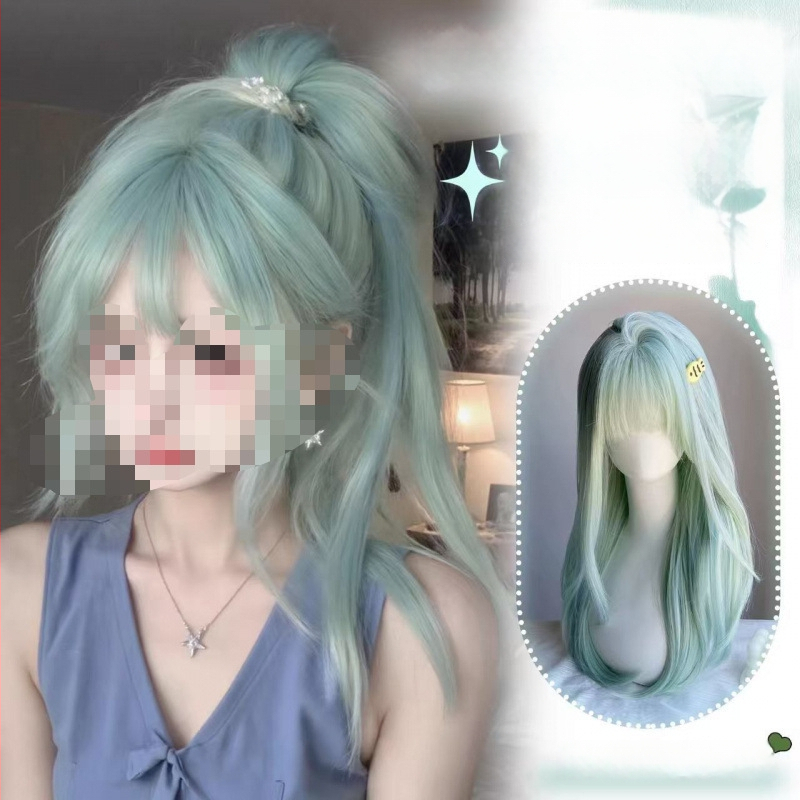 Ilga tiesioginė parukė moterims, karščiui atspari pluošto medžiaga, mašinė audimas, modelis 1