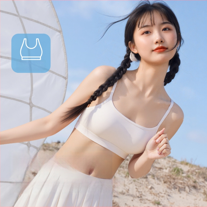 Juhtmevaba treeningrinnahoidja teismelistele, täiskupp, ultraõhukesed vormitud kupid, viskoosest materjal, fikseeritud õlapaelad, hingav ja mugav