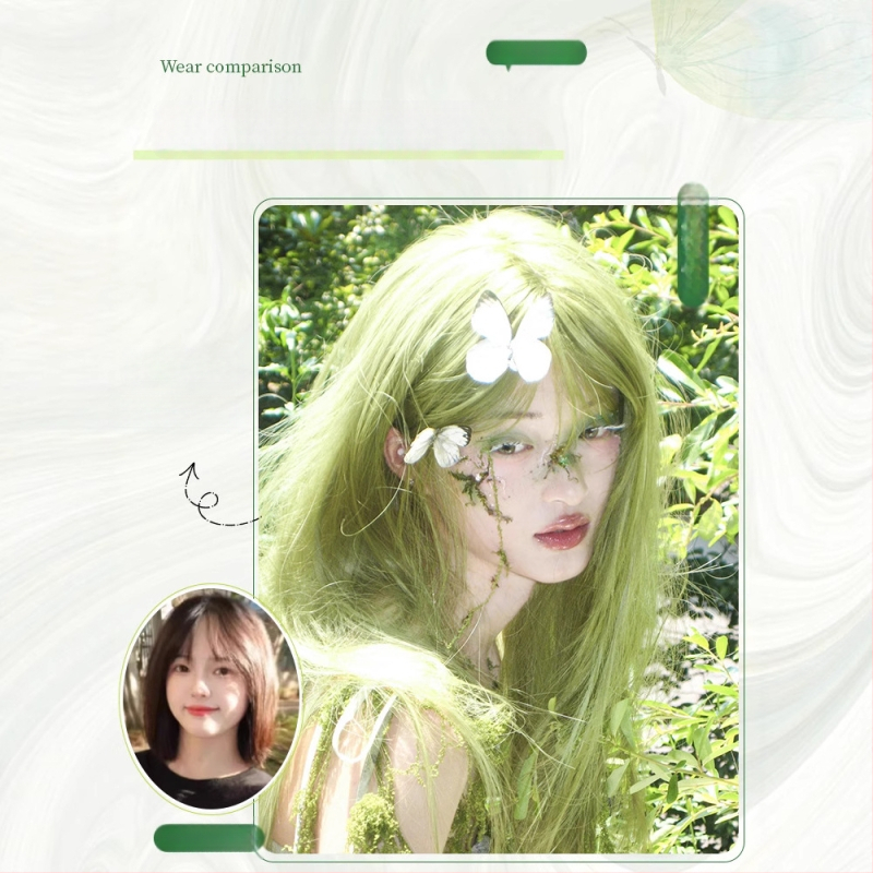 Pikk sirge parukas, Qi bangs, Ju Jingyi inspireeritud stiil, kõrge temperatuuriga kiud, näo kuju muutmine