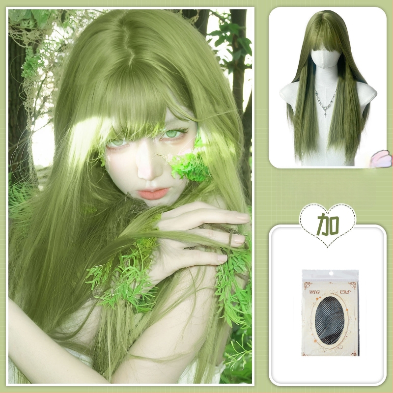 Pikk sirge parukas, Qi bangs, Ju Jingyi inspireeritud stiil, kõrge temperatuuriga kiud, näo kuju muutmine