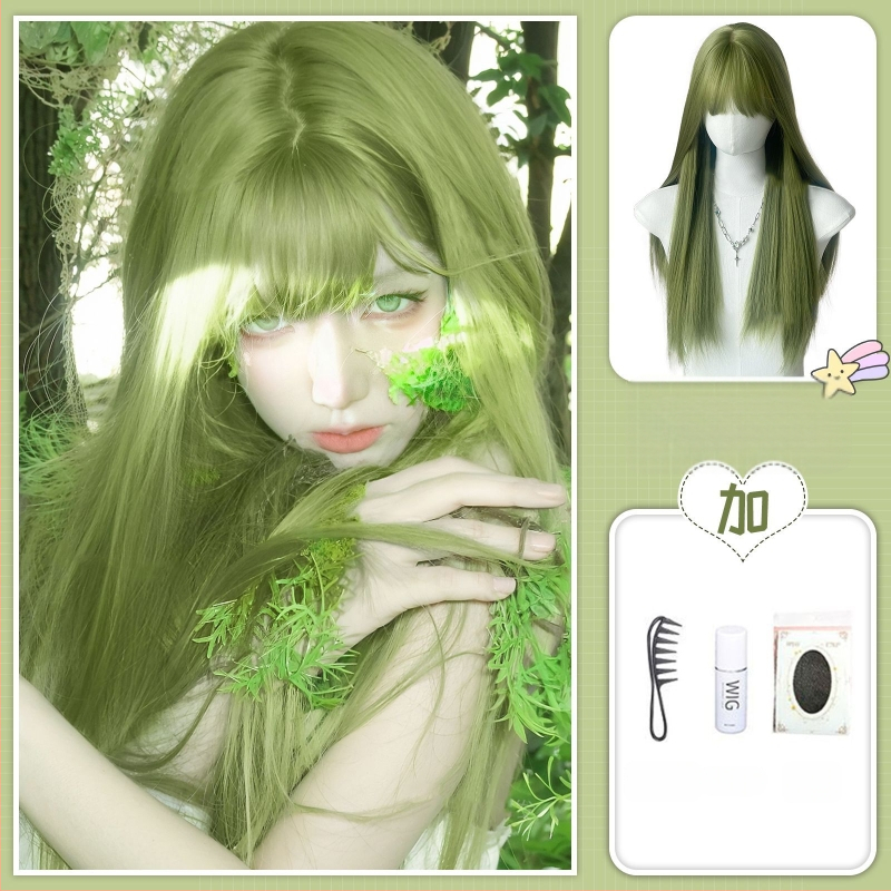 Pikk sirge parukas, Qi bangs, Ju Jingyi inspireeritud stiil, kõrge temperatuuriga kiud, näo kuju muutmine