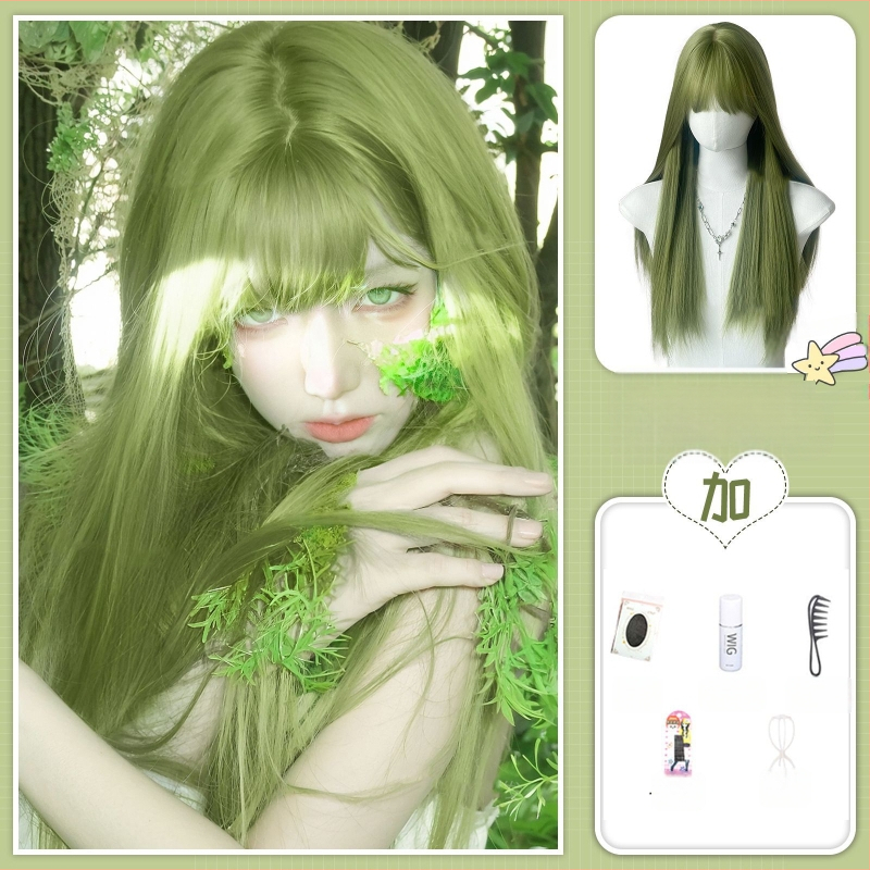 Pikk sirge parukas, Qi bangs, Ju Jingyi inspireeritud stiil, kõrge temperatuuriga kiud, näo kuju muutmine