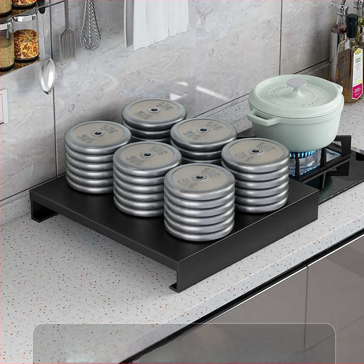 Dujinės viryklės dangtelis ir virtuvės laikymo lentyna su puodų laikikliu, anglies plienas, daugiafunkcinis, nereikia montuoti, šiuolaikiškas minimalistinis dizainas