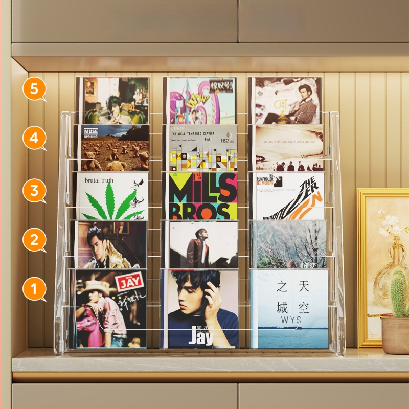 CD ekspozicijos stovas su pakopomis lentynomis, medžiaga PET+PS, šiuolaikinis minimalistinis stilius, prekės ženklas Evesigar/isi home, modelis 2300026402766717697, daugiafunkcinis