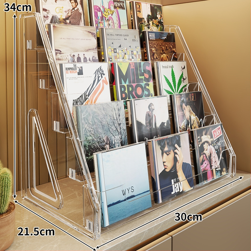 CD ekspozicijos stovas su pakopomis lentynomis, medžiaga PET+PS, šiuolaikinis minimalistinis stilius, prekės ženklas Evesigar/isi home, modelis 2300026402766717697, daugiafunkcinis