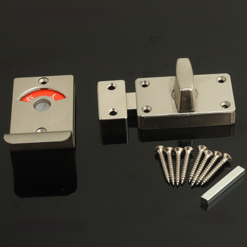 Sowegu nerūdijančio plieno viešos tualeto skyriaus durų spyna su indikatoriumi, dviejų dalių komplektas, paviršius su vielinio braižo tekstūra