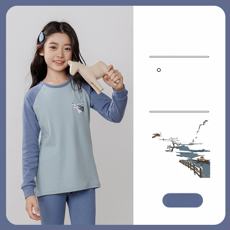 Laste termilise aluskomplekti (ülemine ja alumine) 100% puuvillast, õhuke materjal, pehme viimistlus, sobib sügis- ja talveks, 8-aastastele ja vanematele