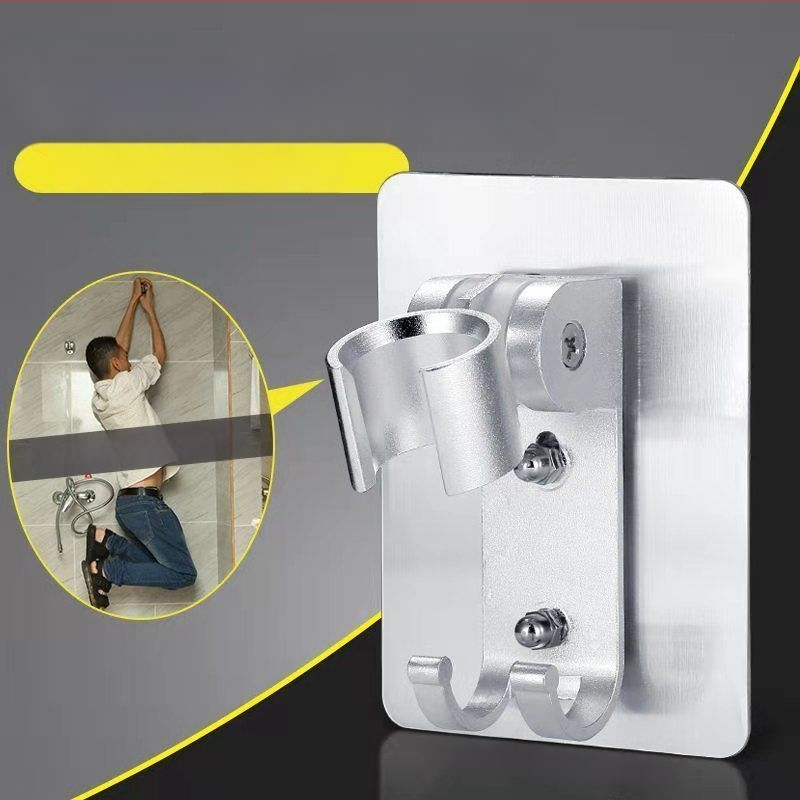 Držiak sprchovej hlavice z vesmírneho hliníka, bez vŕtania, nastaviteľný uhol, prísavné uchytenie na stenu