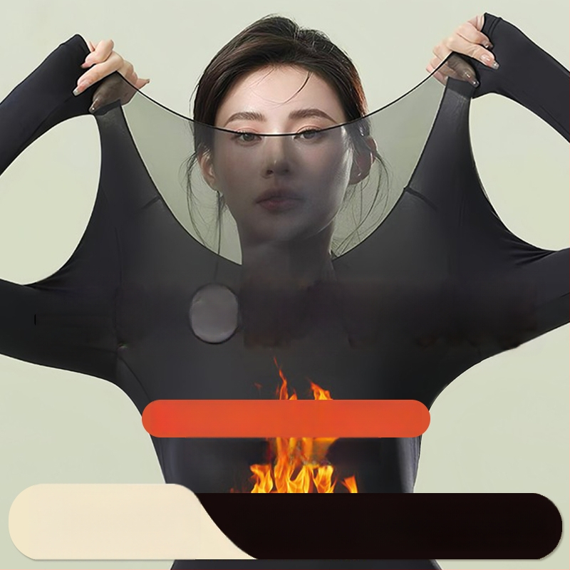 Moterų terminis pagrindinis komplektas — ultra plonas nailono pagrindinis sluoksnis, be siūlių, odai malonus, išlaiko šilumą, ilgomis rankovėmis viršutinė dalis + ilgos kelnės