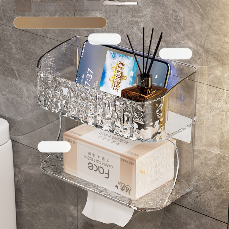 Stenová skrinka do kúpeľne — štvorcová plastová, moderný minimalistický štýl, na toaletný papier, vlhké utierky, hygienické vložky a telefón