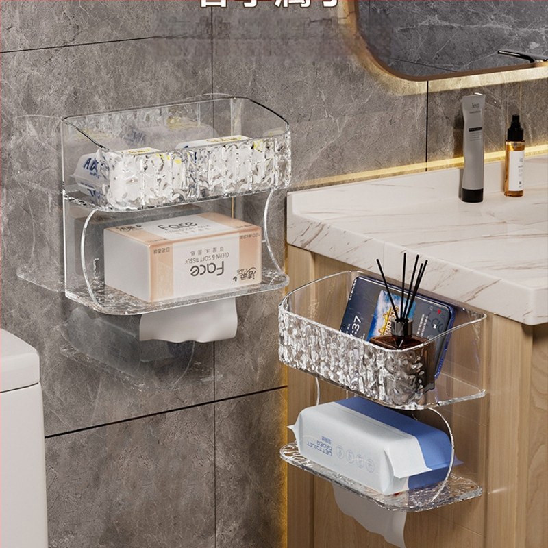 Stenová skrinka do kúpeľne — štvorcová plastová, moderný minimalistický štýl, na toaletný papier, vlhké utierky, hygienické vložky a telefón