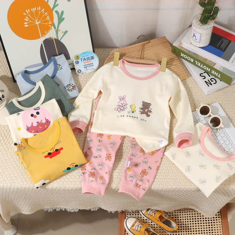 Laste pidžaama komplekt Korea stiilis, 100% puuvill, unisex, lastele 3–8 aasta, kerge, antibakteriaalne, loomade ja karikatuuride mustriga