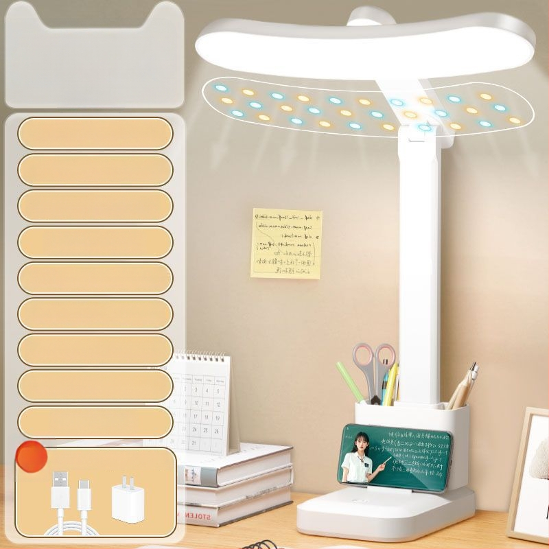 Kõver LED laualamp täis spektriga, silmade kaitseks, kokkupandav, sisseehitatud liitiumakuga, puutetundlik lüliti