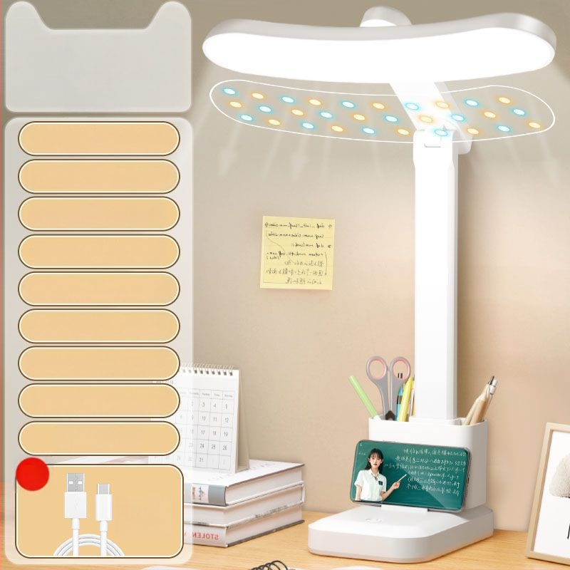 Kõver LED laualamp täis spektriga, silmade kaitseks, kokkupandav, sisseehitatud liitiumakuga, puutetundlik lüliti