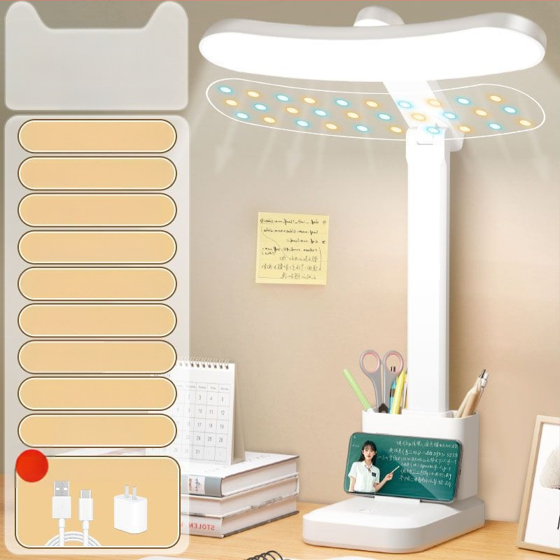 Kõver LED laualamp täis spektriga, silmade kaitseks, kokkupandav, sisseehitatud liitiumakuga, puutetundlik lüliti