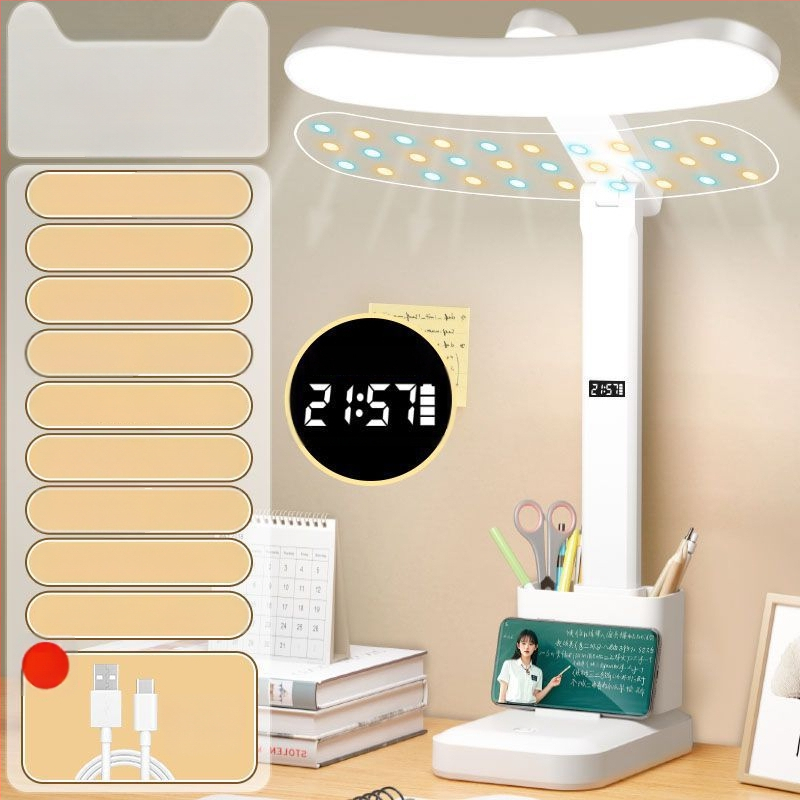 Kõver LED laualamp täis spektriga, silmade kaitseks, kokkupandav, sisseehitatud liitiumakuga, puutetundlik lüliti