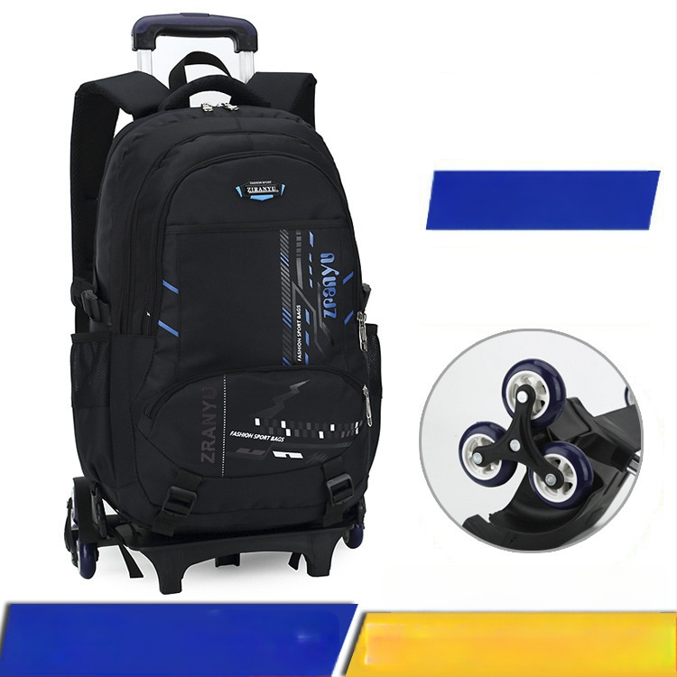 Oxford audinio mokyklinė kuprinė su šešių ratų tempimo rankena, geometrinis raštas, poliesterio pamušalas