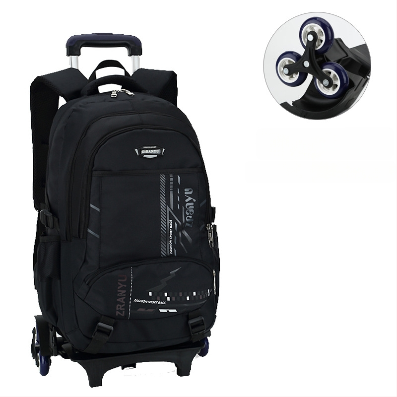 Oxford audinio mokyklinė kuprinė su šešių ratų tempimo rankena, geometrinis raštas, poliesterio pamušalas