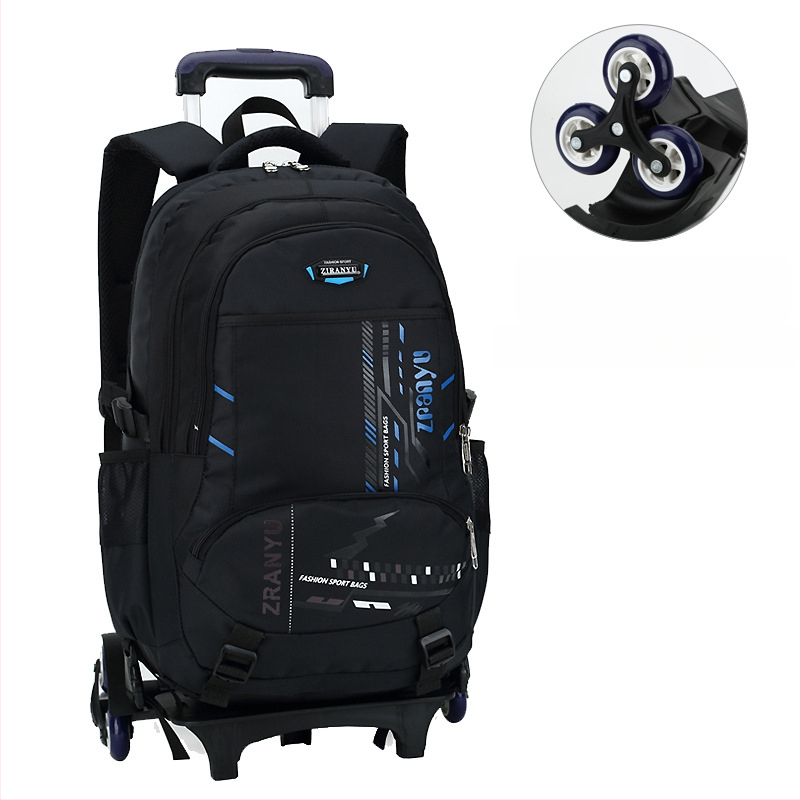 Oxford audinio mokyklinė kuprinė su šešių ratų tempimo rankena, geometrinis raštas, poliesterio pamušalas