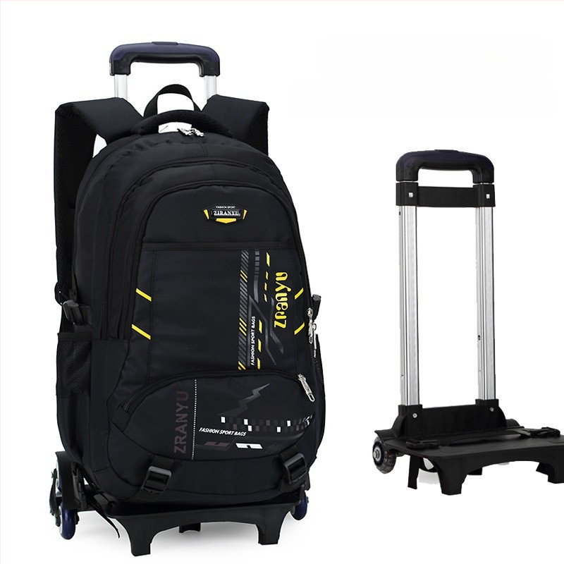 Oxford audinio mokyklinė kuprinė su šešių ratų tempimo rankena, geometrinis raštas, poliesterio pamušalas