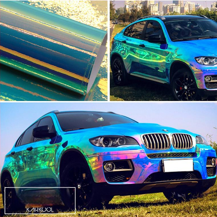 Auto kere värvimise kile Rainbow elektroplaatimise efektiga, PVC isekleepuv, kohandatav, kleepimine