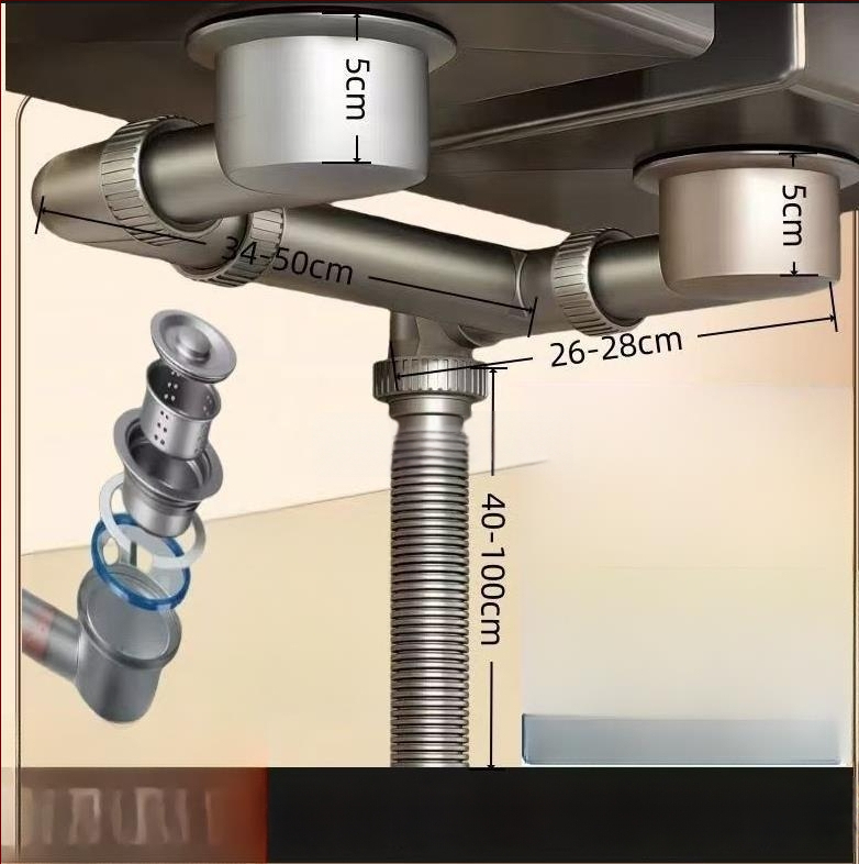 Kuchynské odvodňovacie potrubie príslušenstvo — úspora miesta, univerzálny kompletný set pre jednosed a dvojdrez; Štýl: moderná jednoduchosť; Materiál: Iný; Značka: Iná; Certifikácia: Žiadna