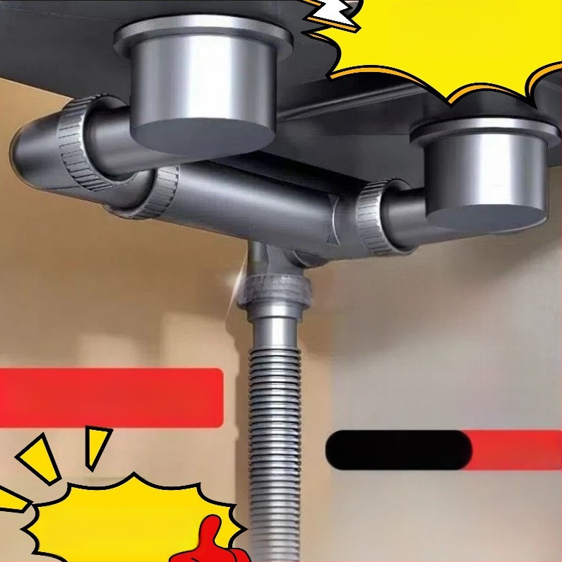 Kuchynské odvodňovacie potrubie príslušenstvo — úspora miesta, univerzálny kompletný set pre jednosed a dvojdrez; Štýl: moderná jednoduchosť; Materiál: Iný; Značka: Iná; Certifikácia: Žiadna