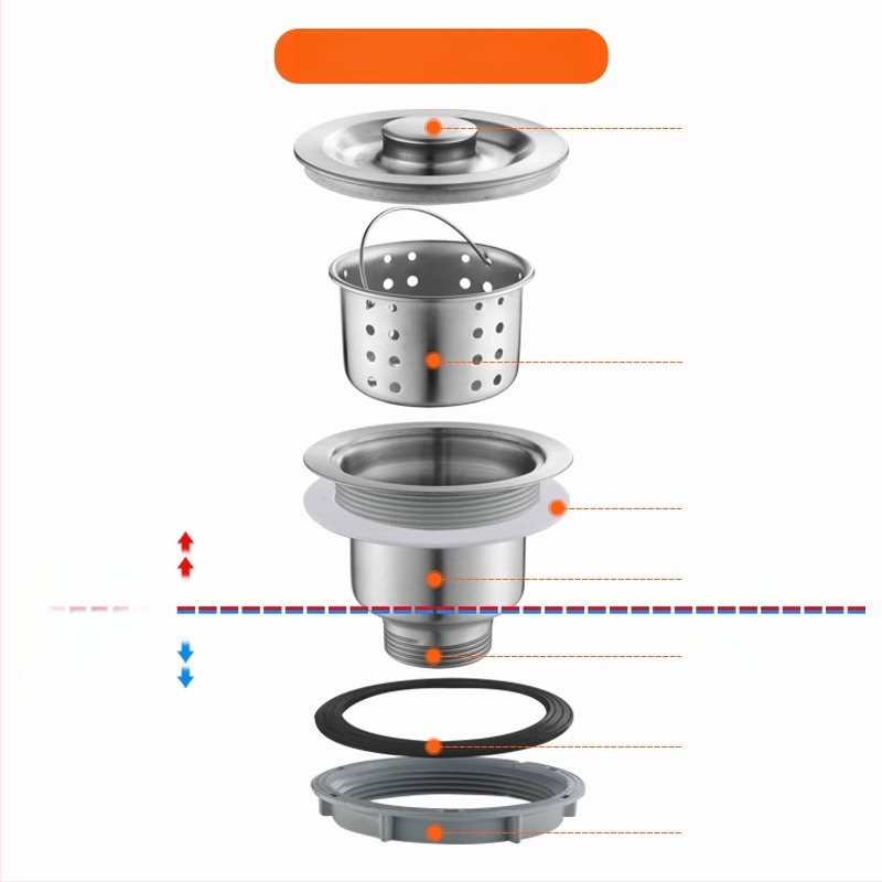 Roostevabast terasest köögivalamu drenaaži komplekt, P-kujuline trap, kate tüüp, kaasaegne minimalistlik stiil
