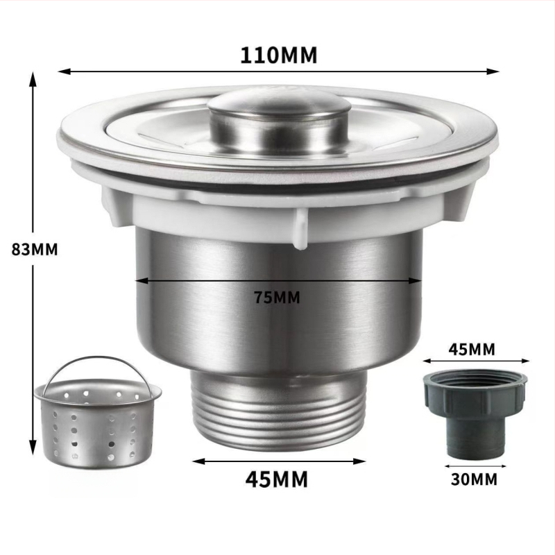 Roostevabast terasest köögivalamu drenaaži komplekt, P-kujuline trap, kate tüüp, kaasaegne minimalistlik stiil
