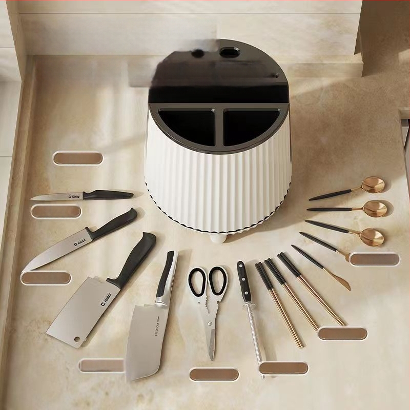 Pasukamas peilių laikiklis ir virtuvės saugykla — daugelio funkcijų stalinis organizatorius (Medžiaga: plastikas; Kilmė: Zhejiang; Rinkai išleista: 2023)