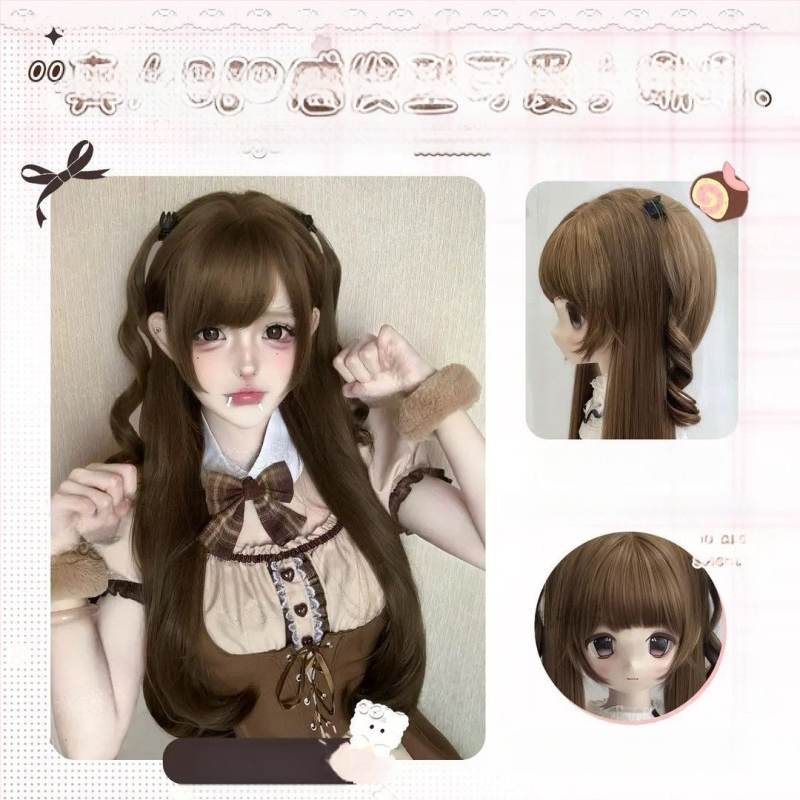 Parochňa pre BJD/Lolita – Dlhé rovné vlasy s ofinkou, teplovzdorné vlákno, Kórejský štýl, mechanizmus na objem