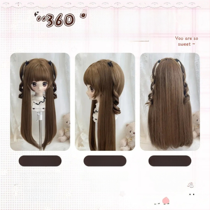 Parochňa pre BJD/Lolita – Dlhé rovné vlasy s ofinkou, teplovzdorné vlákno, Kórejský štýl, mechanizmus na objem