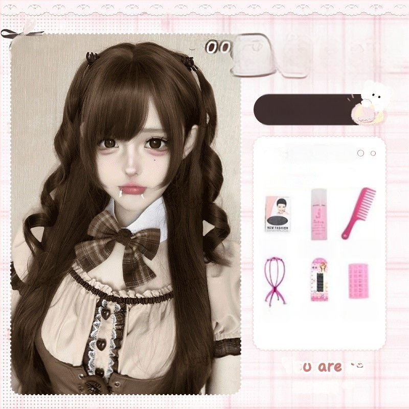 Parochňa pre BJD/Lolita – Dlhé rovné vlasy s ofinkou, teplovzdorné vlákno, Kórejský štýl, mechanizmus na objem