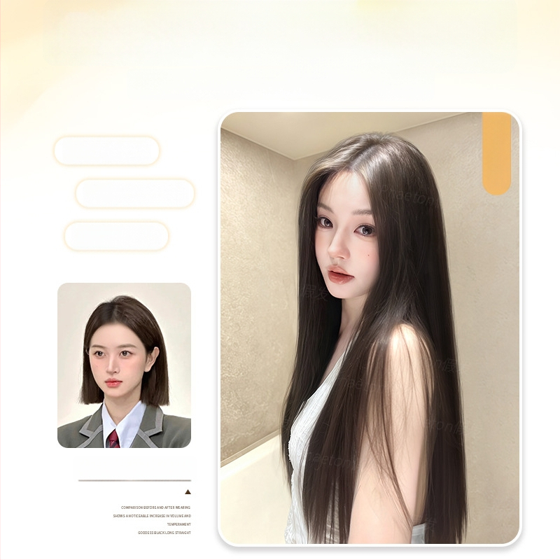 Jednodielne V-tvarované clip-in rozšírenie na dlhé rovné vlasy, nadýchaný objem, tepelne odolné vlákna, model B1125, neviditeľný okraj