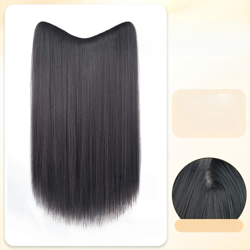 Jednodielne V-tvarované clip-in rozšírenie na dlhé rovné vlasy, nadýchaný objem, tepelne odolné vlákna, model B1125, neviditeľný okraj